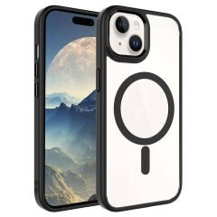 iPhone 15 Kılıf Wireless Şarj Özellikli Zore Krom M-safe Silikon Kılıf-Siyah