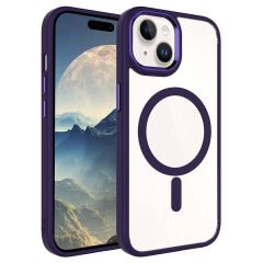 iPhone 15 Kılıf Wireless Şarj Özellikli Zore Krom M-safe Silikon Kılıf-Derin Mor
