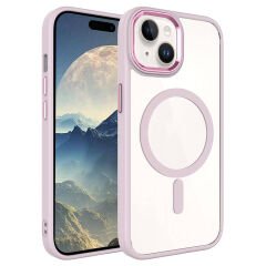 iPhone 15 Kılıf Wireless Şarj Özellikli Zore Krom M-safe Silikon Kılıf-Mavi