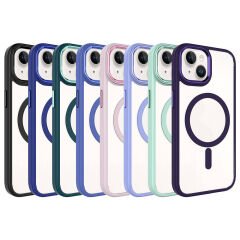 iPhone 15 Kılıf Wireless Şarj Özellikli Zore Krom M-safe Silikon Kılıf-Mavi