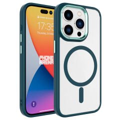 iPhone 15 Pro Kılıf Wireless Şarj Özellikli Zore Krom M-safe Silikon Kılıf-Koyu Yeşil