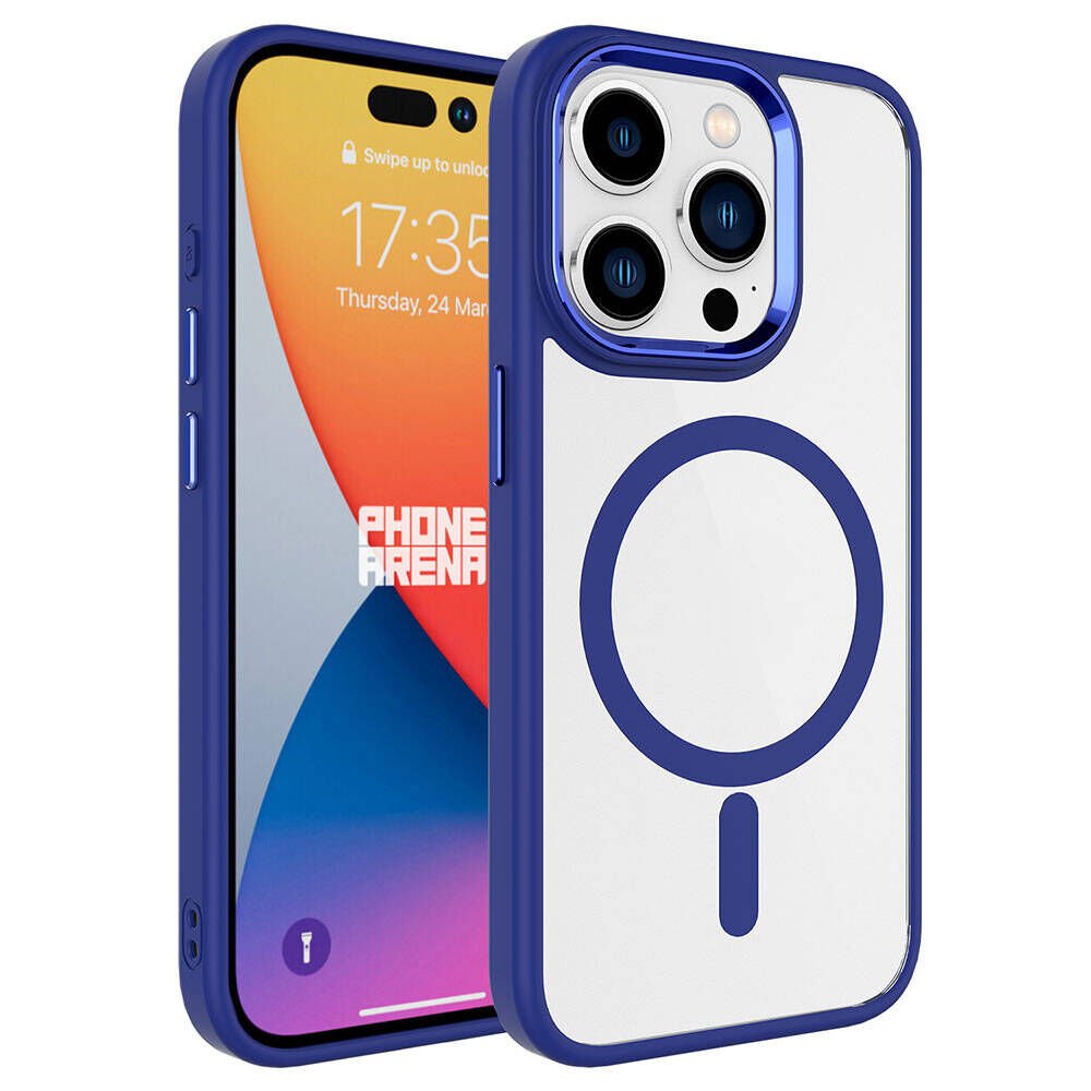 iPhone 15 Pro Kılıf Wireless Şarj Özellikli Zore Krom M-safe Silikon Kılıf-Lacivert