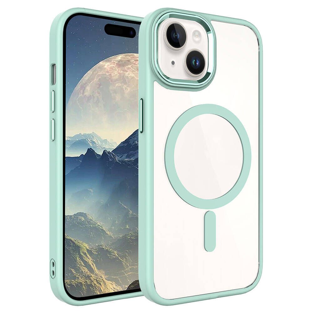 iPhone 15 Plus Kılıf Wireless Şarj Özellikli Zore Krom M-safe Silikon Kılıf-Yeşil