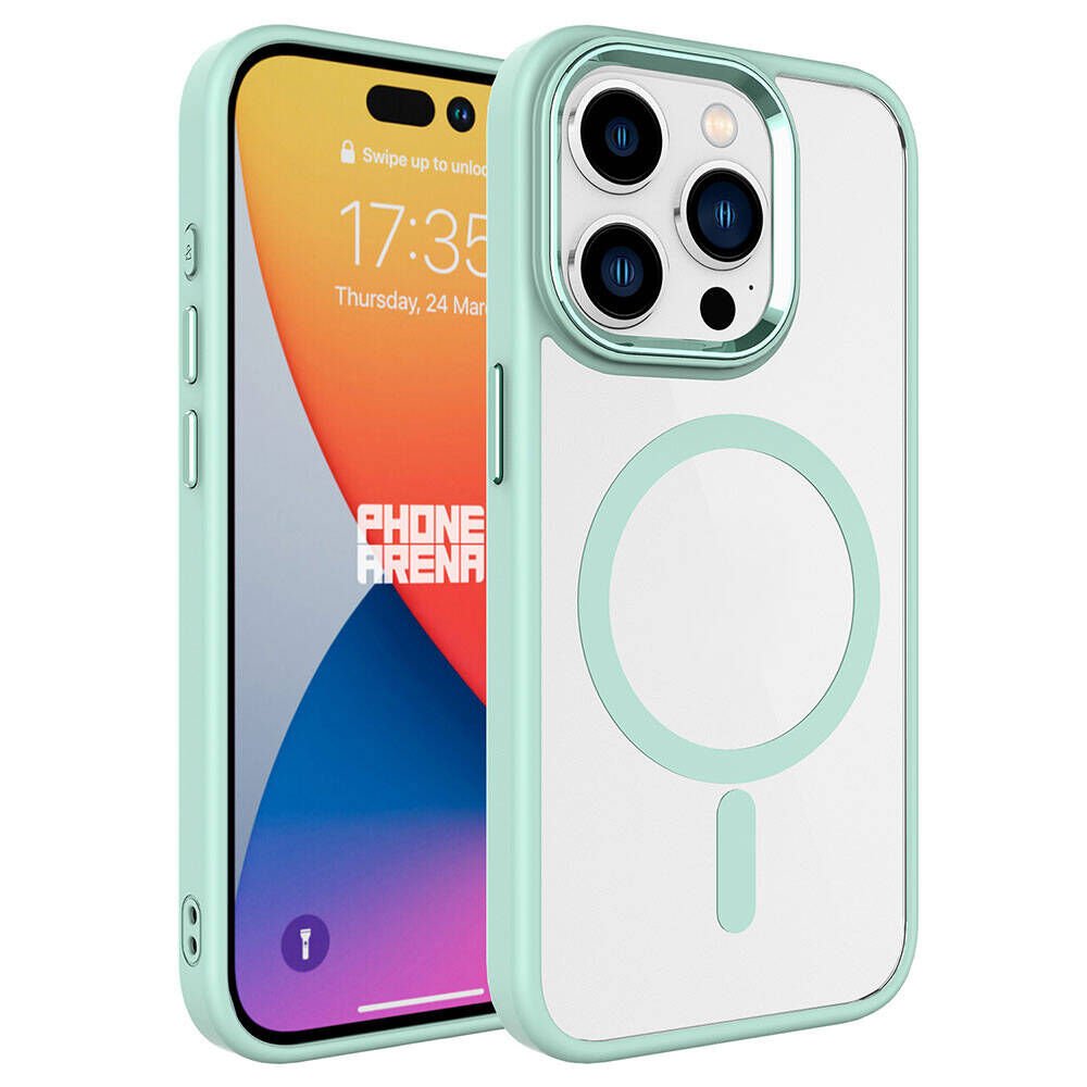 iPhone 15 Pro Max Kılıf Wireless Şarj Özellikli Zore Krom M-safe Silikon Kılıf-Yeşil