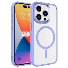 iPhone 15 Pro Max Kılıf Wireless Şarj Özellikli Zore Krom M-safe Silikon Kılıf-Lila