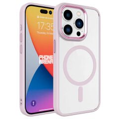 iPhone 15 Pro Max Kılıf Wireless Şarj Özellikli Zore Krom M-safe Silikon Kılıf-Pembe Açık