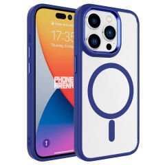 iPhone 15 Pro Max Kılıf Wireless Şarj Özellikli Zore Krom M-safe Silikon Kılıf-Lacivert