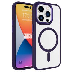 iPhone 15 Pro Max Kılıf Wireless Şarj Özellikli Zore Krom M-safe Silikon Kılıf-Derin Mor