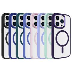 iPhone 15 Pro Max Kılıf Wireless Şarj Özellikli Zore Krom M-safe Silikon Kılıf-Mavi