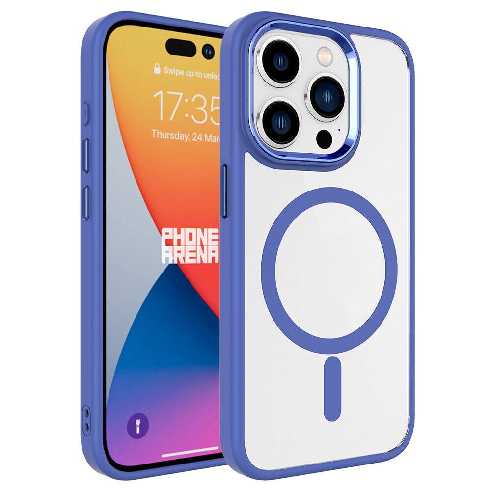 iPhone 15 Pro Max Kılıf Wireless Şarj Özellikli Zore Krom M-safe Silikon Kılıf-Mavi