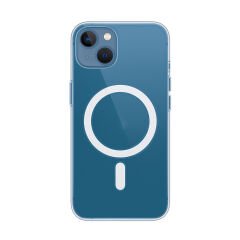 iPhone 15 Plus Kılıf Zore M-safe Şarj Özellikli Şeffaf Tek Kamera Çerçeveli Porto Kılıf-Renksiz
