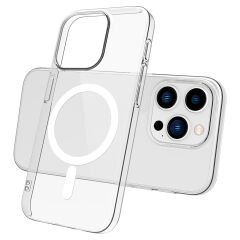 iPhone 15 Pro Max Kılıf Zore M-safe Şarj Özellikli Şeffaf Tek Kamera Çerçeveli Porto Kılıf-Renksiz