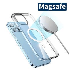 iPhone 15 Pro Kılıf M-safe Şarj Özellikli Şeffaf Sert PC Zore Embos Kılıf-Renksiz