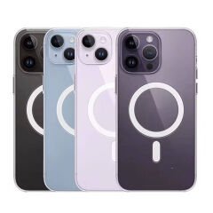 iPhone 15 Kılıf M-safe Şarj Özellikli Şeffaf Sert PC Zore Embos Kılıf-Renksiz