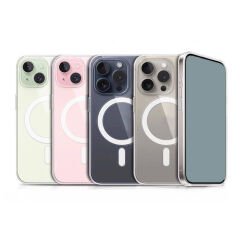 iPhone 15 Kılıf M-safe Şarj Özellikli Şeffaf Sert PC Zore Embos Kılıf-Renksiz