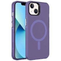 iPhone 15 Kılıf Zore M-safe Şarj Özellikli Buzlu Transparan C-Pro Sert Kılıf-Derin Mor