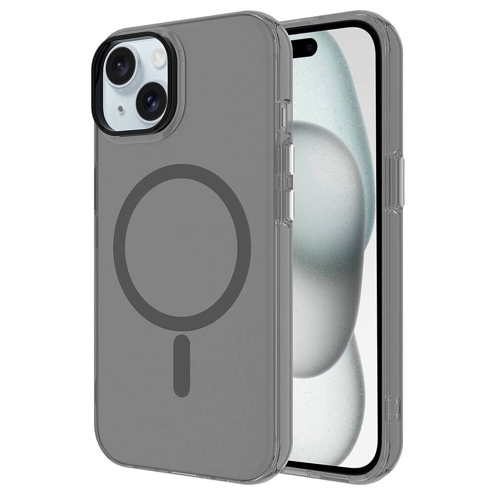 iPhone 15 Kılıf Zore M-safe Şarj Özellikli Buzlu Transparan C-Pro Sert Kılıf-Koyu Gri