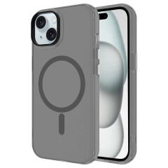 iPhone 15 Kılıf Zore M-safe Şarj Özellikli Buzlu Transparan C-Pro Sert Kılıf-Koyu Gri