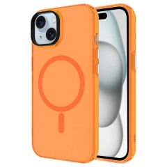 iPhone 15 Kılıf Zore M-safe Şarj Özellikli Buzlu Transparan C-Pro Sert Kılıf-Turuncu