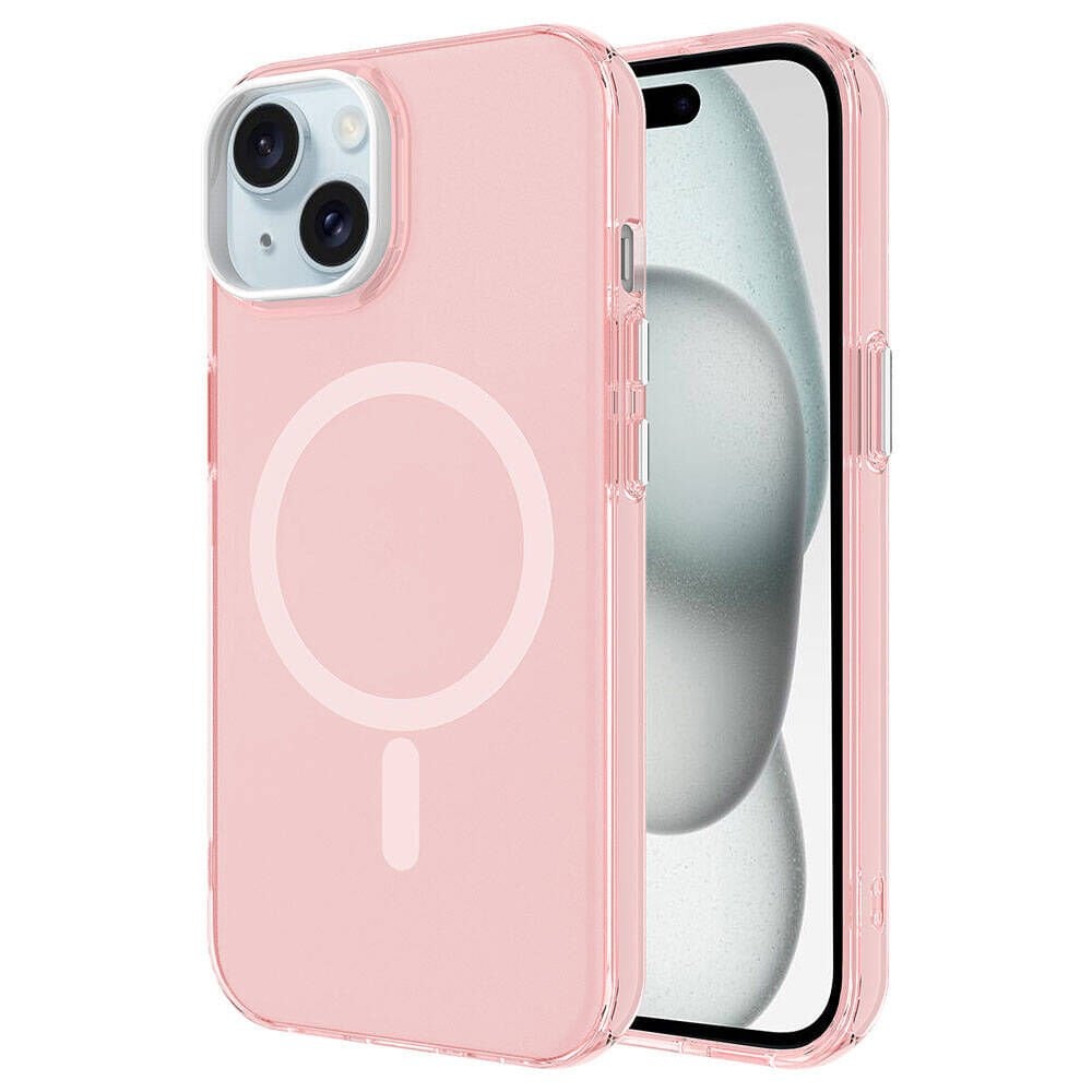 iPhone 15 Plus Kılıf Zore M-safe Şarj Özellikli Buzlu Transparan C-Pro Sert Kılıf-Pembe