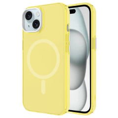 iPhone 15 Plus Kılıf Zore M-safe Şarj Özellikli Buzlu Transparan C-Pro Sert Kılıf-Sarı