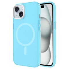 iPhone 15 Plus Kılıf Zore M-safe Şarj Özellikli Buzlu Transparan C-Pro Sert Kılıf-Mavi