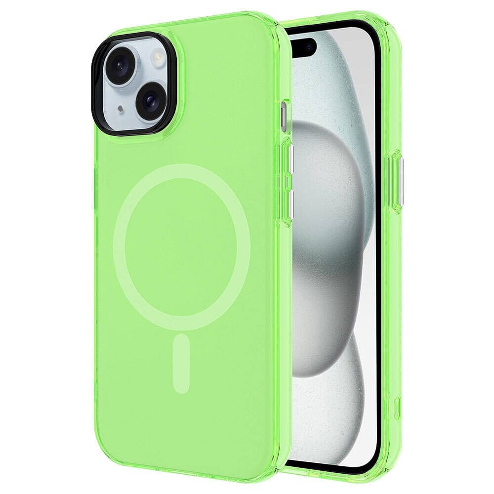 iPhone 15 Plus Kılıf Zore M-safe Şarj Özellikli Buzlu Transparan C-Pro Sert Kılıf-Yeşil