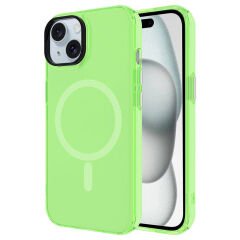 iPhone 15 Plus Kılıf Zore M-safe Şarj Özellikli Buzlu Transparan C-Pro Sert Kılıf-Yeşil