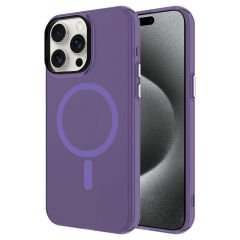 iPhone 15 Pro Kılıf Zore M-safe Şarj Özellikli Buzlu Transparan C-Pro Sert Kılıf-Derin Mor