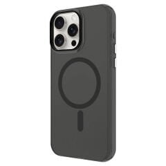 iPhone 15 Pro Kılıf Zore M-safe Şarj Özellikli Buzlu Transparan C-Pro Sert Kılıf-Koyu Gri