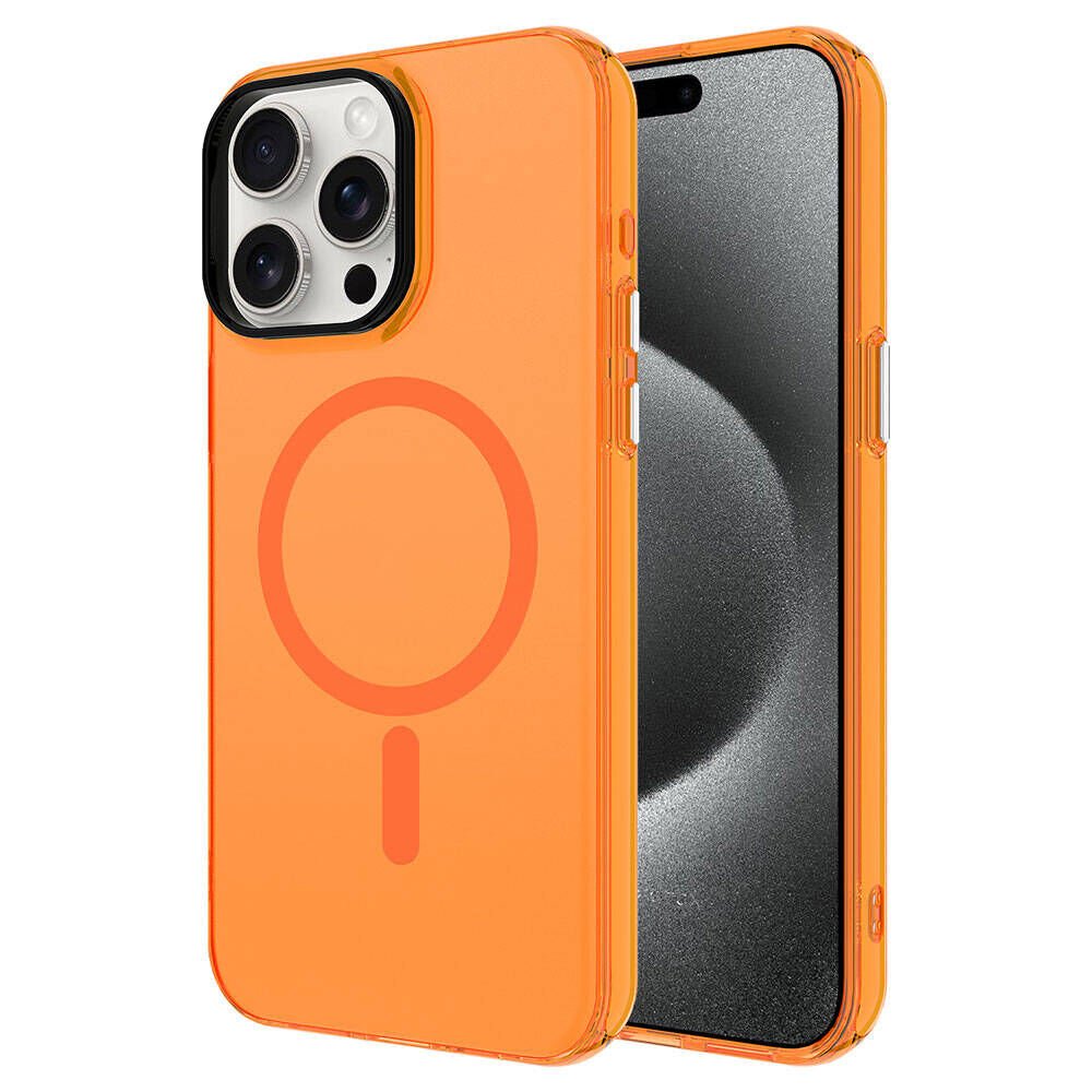 iPhone 15 Pro Kılıf Zore M-safe Şarj Özellikli Buzlu Transparan C-Pro Sert Kılıf-Turuncu