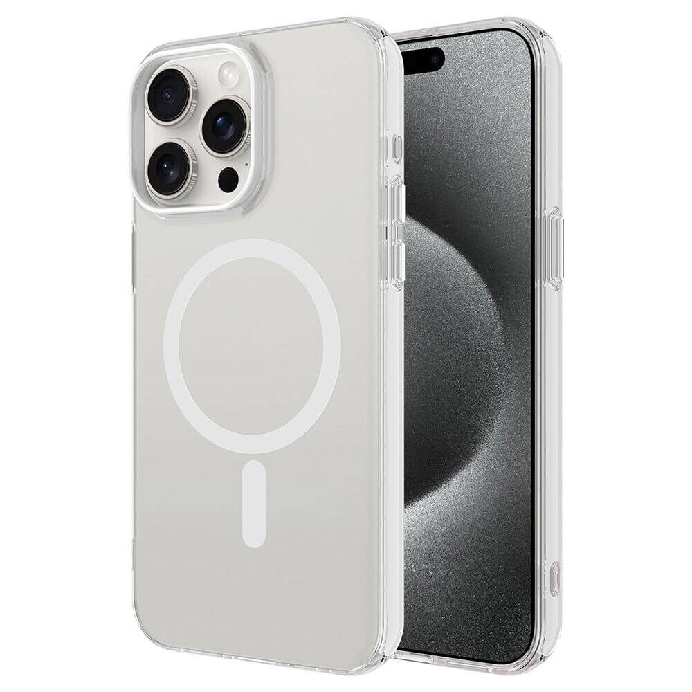 iPhone 15 Pro Max Kılıf Zore M-safe Şarj Özellikli Buzlu Transparan C-Pro Sert Kılıf-Renksiz