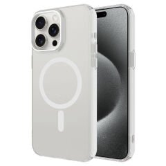 iPhone 15 Pro Max Kılıf Zore M-safe Şarj Özellikli Buzlu Transparan C-Pro Sert Kılıf-Renksiz