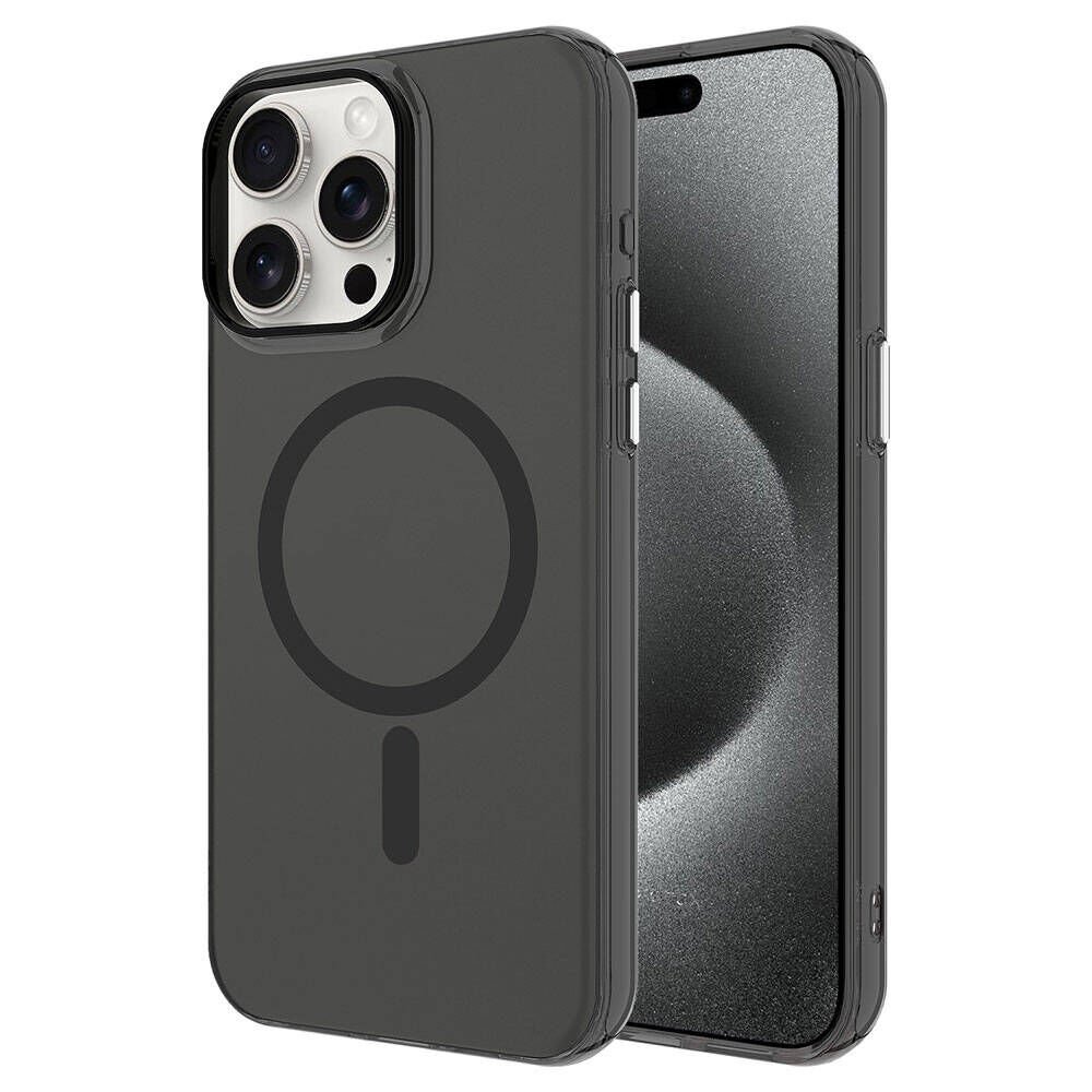 iPhone 15 Pro Max Kılıf Zore M-safe Şarj Özellikli Buzlu Transparan C-Pro Sert Kılıf-Siyah