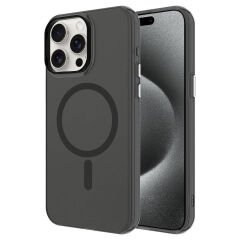 iPhone 15 Pro Max Kılıf Zore M-safe Şarj Özellikli Buzlu Transparan C-Pro Sert Kılıf-Siyah