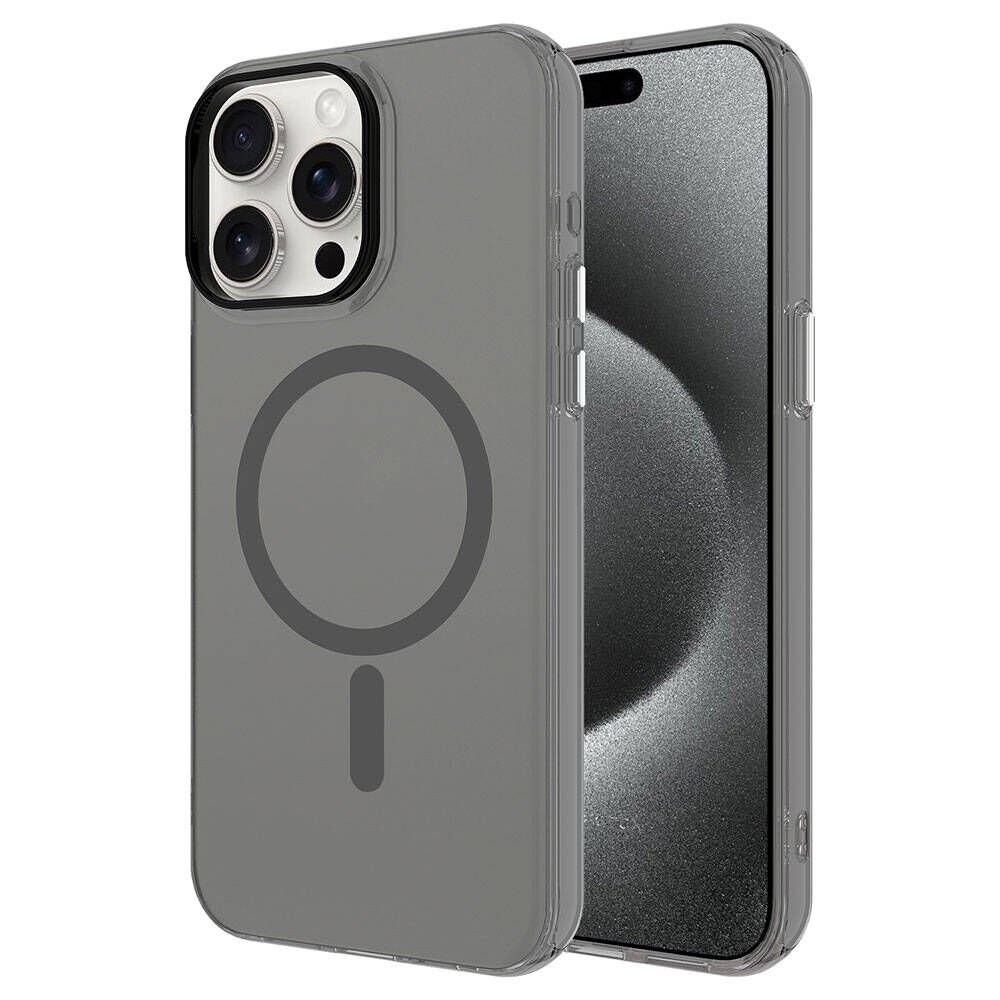 iPhone 15 Pro Max Kılıf Zore M-safe Şarj Özellikli Buzlu Transparan C-Pro Sert Kılıf-Koyu Gri