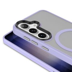 Galaxy S24 Plus Kılıf Sert PC Arka Yüzey Wireless Şarj Özellikli Zore Flet M-safe Kılıf-Lila