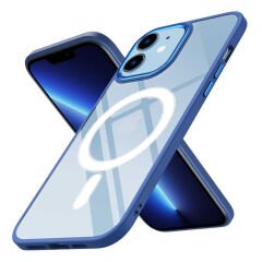 iPhone 12 Kılıf Wireless Şarj Özellikli Zore Krom M-safe Silikon Kılıf-Lacivert