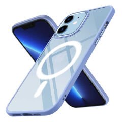 iPhone 12 Kılıf Wireless Şarj Özellikli Zore Krom M-safe Silikon Kılıf-Lila