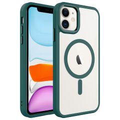 iPhone 12 Kılıf Wireless Şarj Özellikli Zore Krom M-safe Silikon Kılıf-Koyu Yeşil