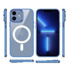 iPhone 12 Kılıf Wireless Şarj Özellikli Zore Krom M-safe Silikon Kılıf-Kırmızı