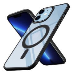 iPhone 12 Kılıf Wireless Şarj Özellikli Zore Krom M-safe Silikon Kılıf-Kırmızı