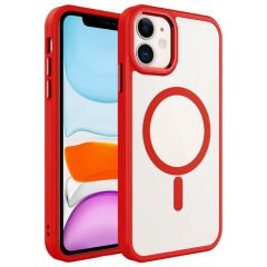 iPhone 12 Kılıf Wireless Şarj Özellikli Zore Krom M-safe Silikon Kılıf-Kırmızı