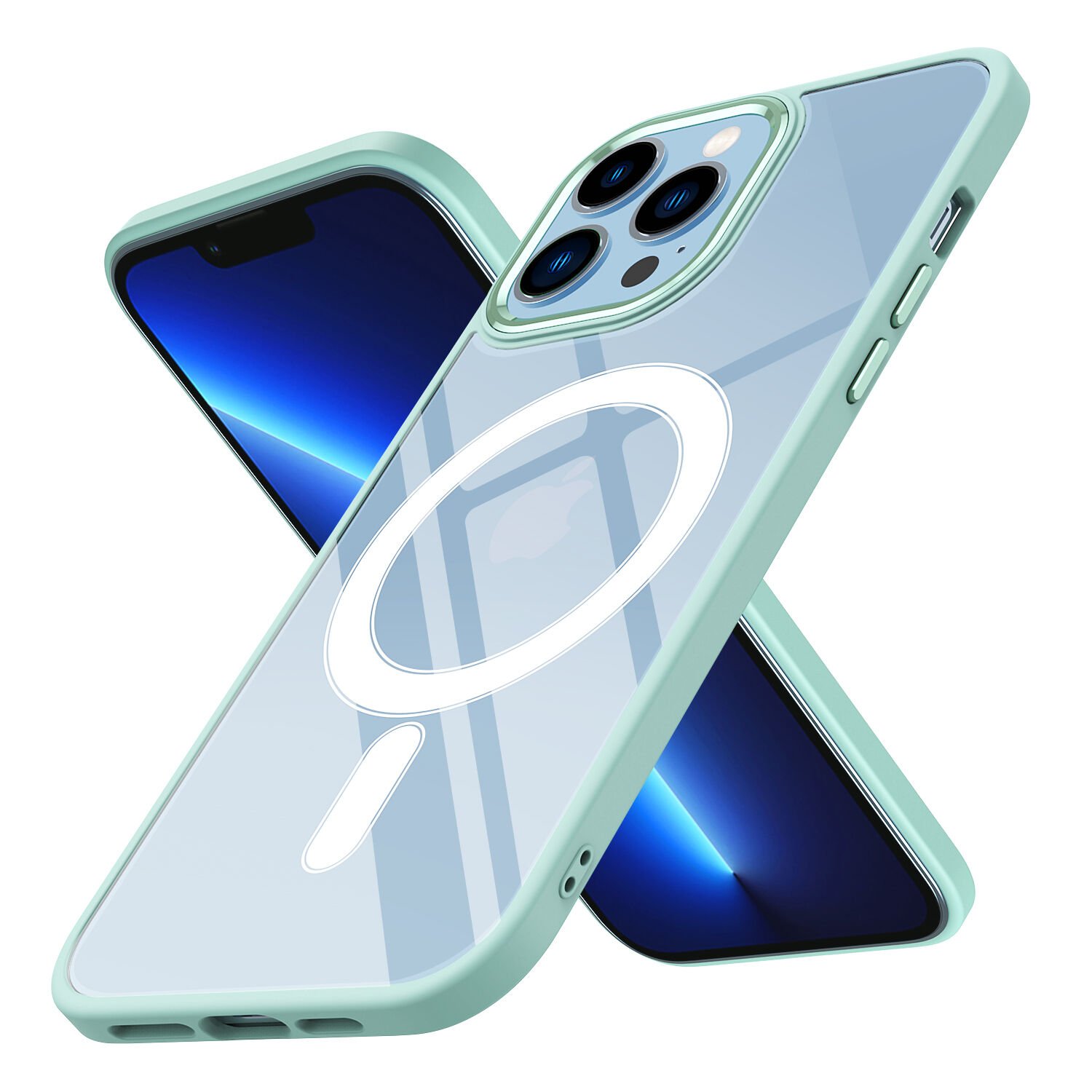 iPhone 12 Pro Kılıf Wireless Şarj Özellikli Zore Krom M-safe Silikon Kılıf-Yeşil