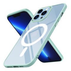 iPhone 12 Pro Kılıf Wireless Şarj Özellikli Zore Krom M-safe Silikon Kılıf-Yeşil