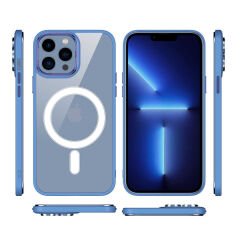 iPhone 12 Pro Kılıf Wireless Şarj Özellikli Zore Krom M-safe Silikon Kılıf-Kırmızı