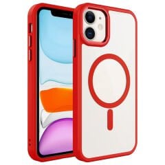 iPhone 12 Pro Kılıf Wireless Şarj Özellikli Zore Krom M-safe Silikon Kılıf-Kırmızı
