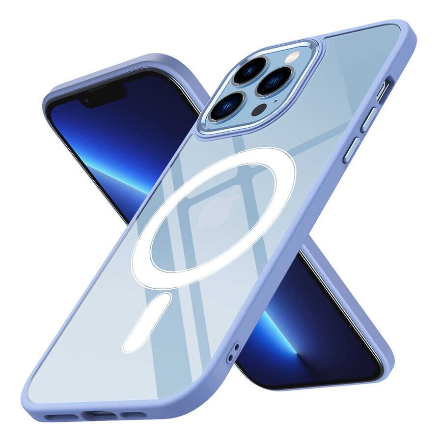 iPhone 12 Pro Max Kılıf Wireless Şarj Özellikli Zore Krom M-safe Silikon Kılıf-Lila