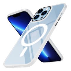 iPhone 12 Pro Max Kılıf Wireless Şarj Özellikli Zore Krom M-safe Silikon Kılıf-Renksiz