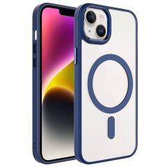 iPhone 13 Kılıf Wireless Şarj Özellikli Zore Krom M-safe Silikon Kılıf-Lacivert